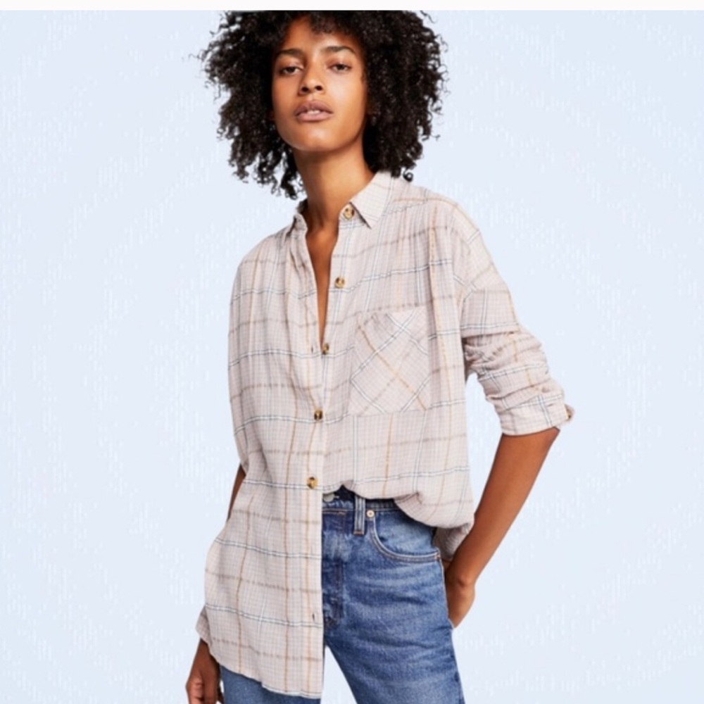 Free People Womens Break My Stride Button Up Shirt, Pink, SM